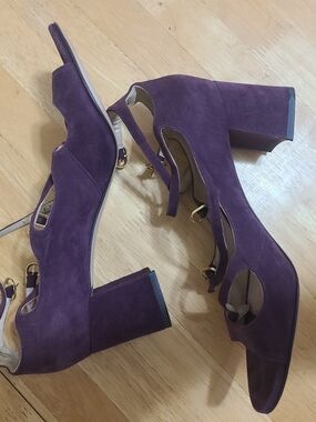 Women's Purple Suede Block Heel Pumps